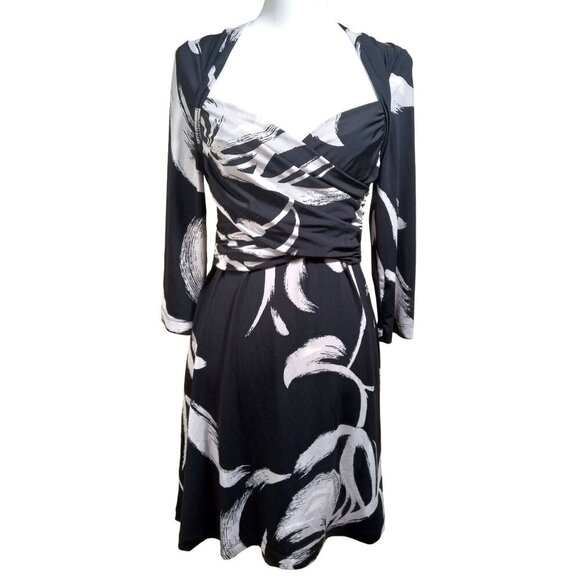 BCBG Max Azria Womens Black/White Patterned Long Sleeve Dress Size Medium - Picture 1 of 7